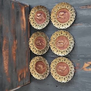 Antique Famous Composers' antique brass wall plate set of 6. Made in England.